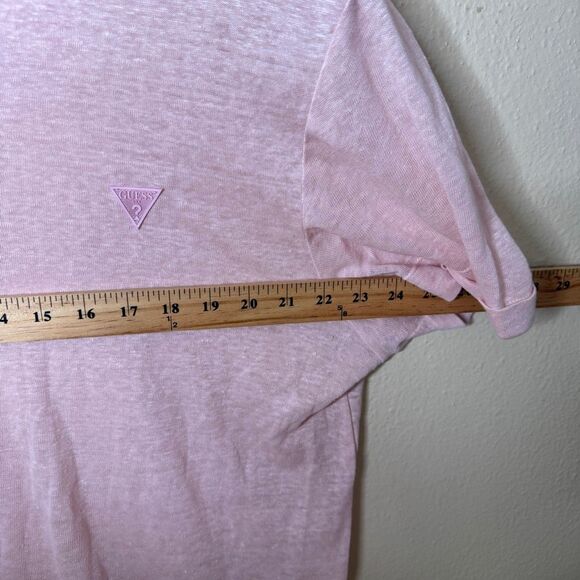 Guess Shirt Mens Medium Pink Polo Short Sleeve Collared Linen Lightweight - Picture 6 of 7